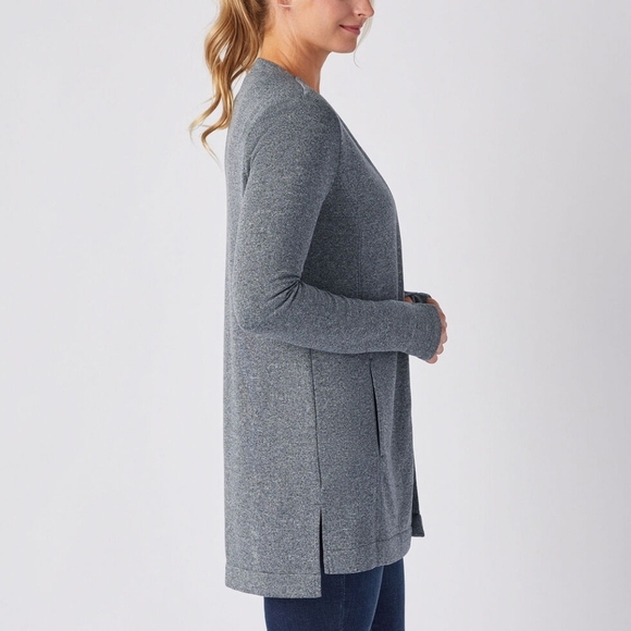 Duluth Trading Co True Masterfleece Cardigan Size XS Gray Open Front Thumbholes - Picture 3 of 11